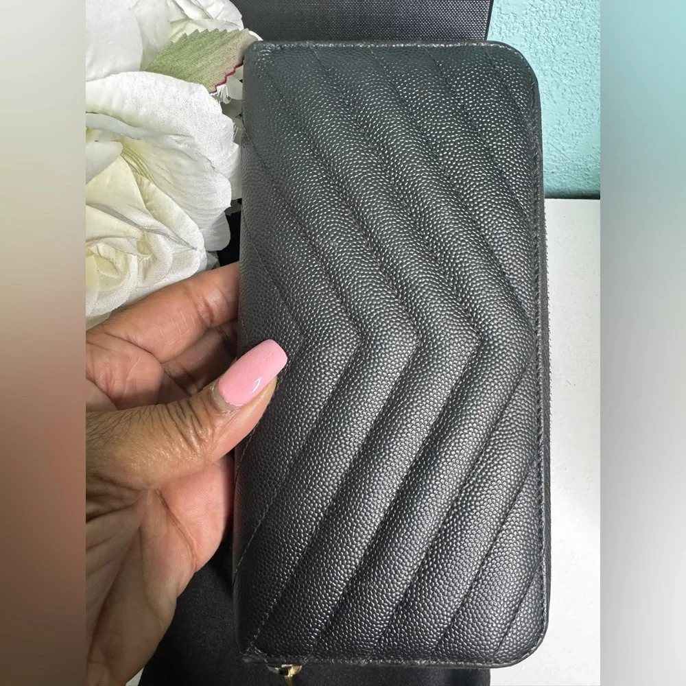 YSL Black Quilted Zip Wallet